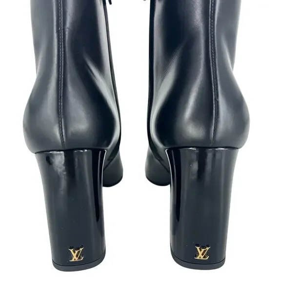 Louis Vuitton Donna Ankle Boots Black Calf Leather Monogram Studs Size 39.5 - Picture 10 of 16